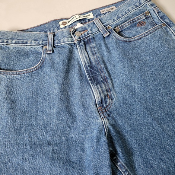 Harley Davidson Mens 34x32 Straight Leg Mid Rise Denim Blue Jeans - Picture 1 of 12
